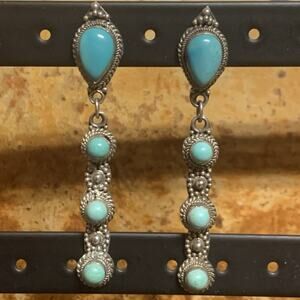Artisan Sterling Silver and Turquoise Dangle Earrings Vintage